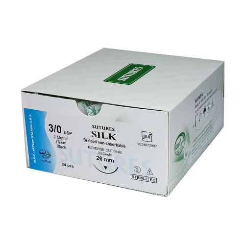 نخ بخیه سیلک ۲۴ عددی سوچرز  Silk Surgical Sutures