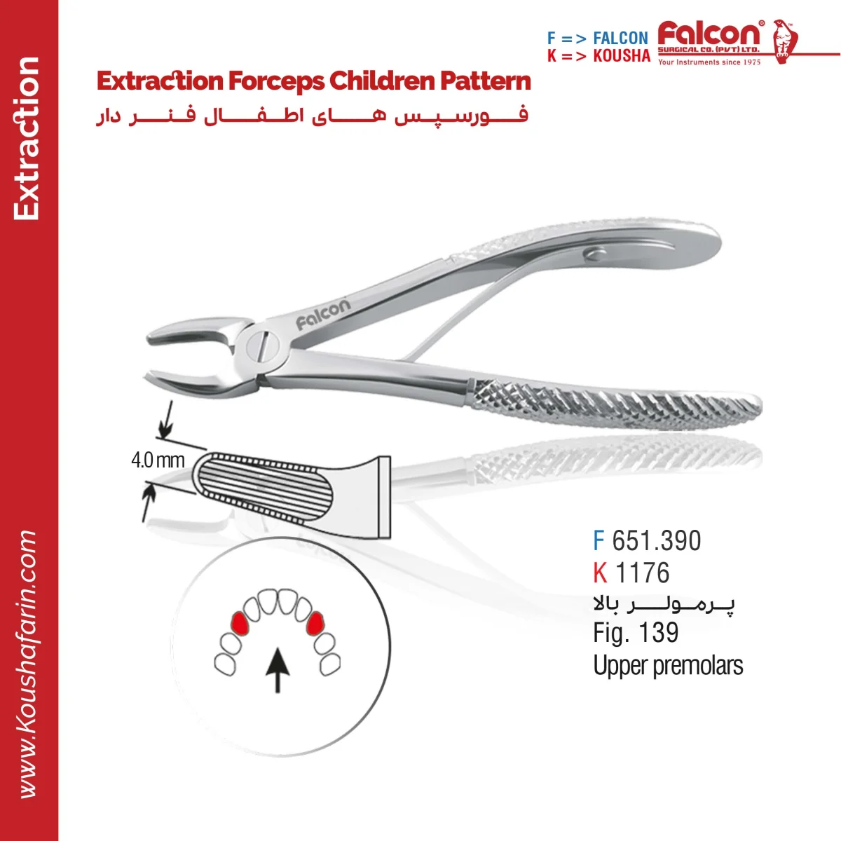 فورسپس پرمولر بالا اطفال (فنردار) - Falcon (fig:139)
