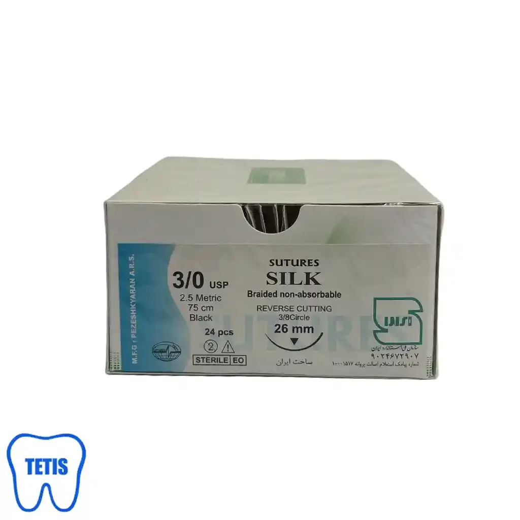 نخ بخیه سیلک سوچرز 3/0 با سوزن 26 — تصویر ۲